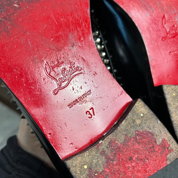 Christian Louboutin Mattia Black Patent Spike Loafers size 37 - Picture 7 of 8
